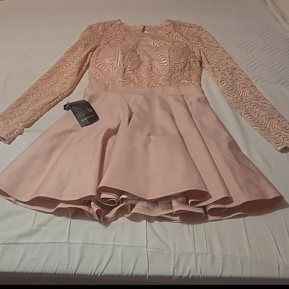 NWT Pink Lace BEBE Dress - Long Sleeve  Size 8 - Picture 13 of 13